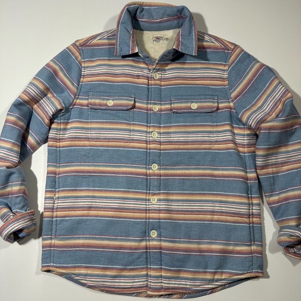 Faherty Blue and Cream Lightweight Shirt Jacket